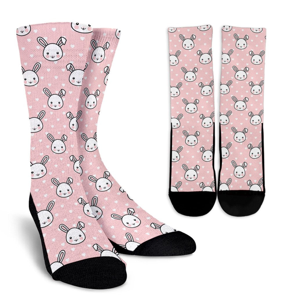 Rabbit Pattern Print Design RB02 Crew Socks-JORJUNE.COM