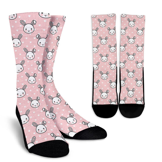 Rabbit Pattern Print Design RB02 Crew Socks-JORJUNE.COM