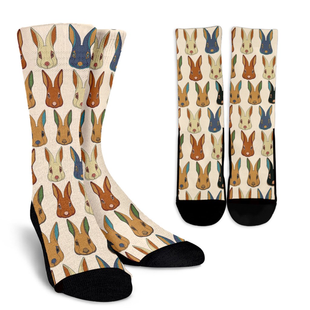 Rabbit Pattern Print Design RB04 Crew Socks-JORJUNE.COM