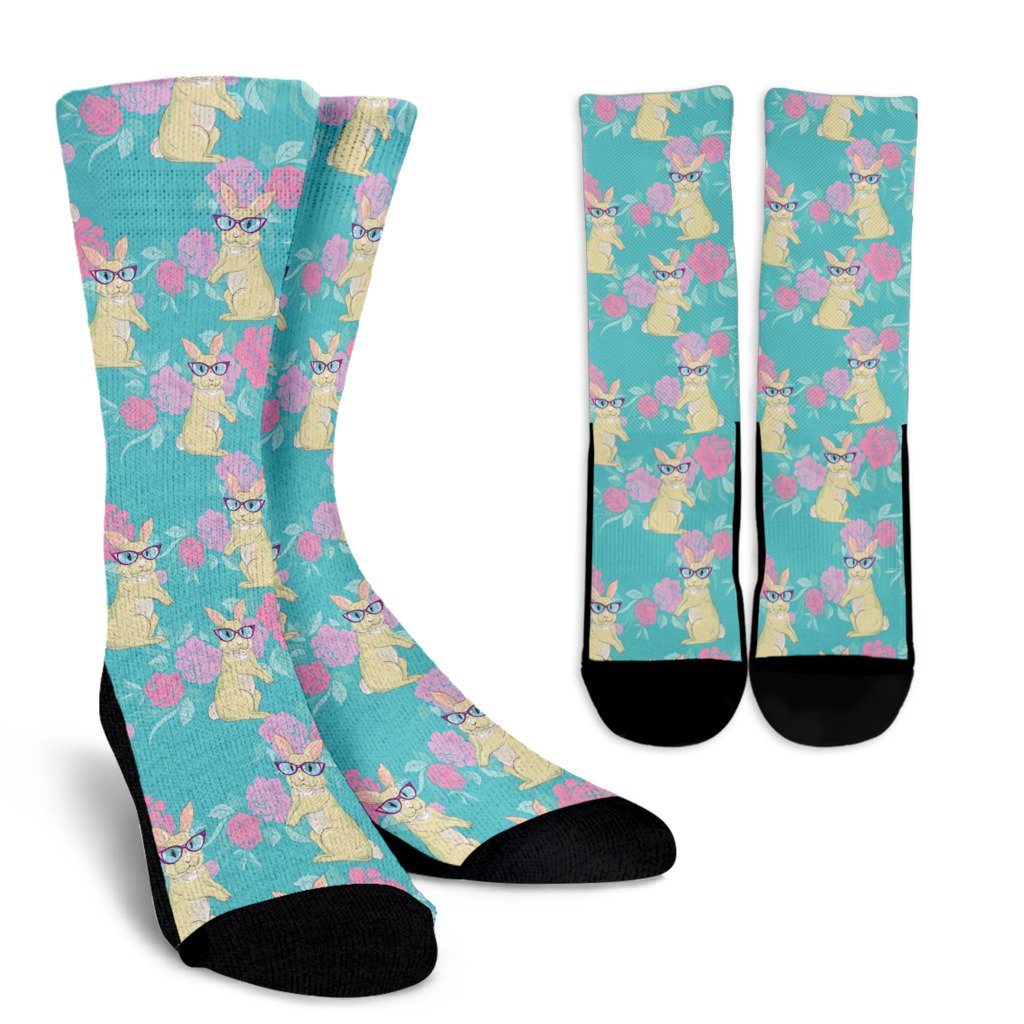 Rabbit Pattern Print Design RB05 Crew Socks-JORJUNE.COM
