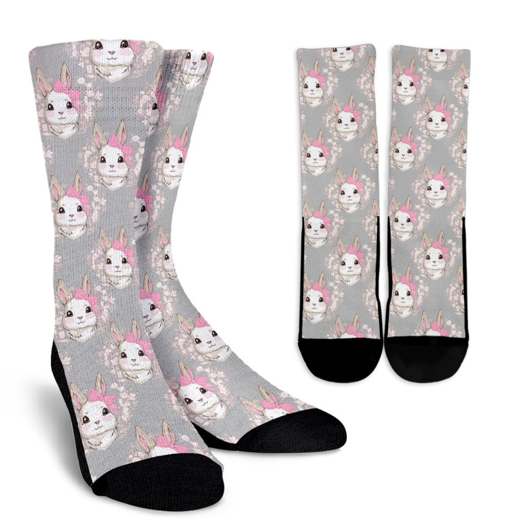 Rabbit Pattern Print Design RB07 Crew Socks-JORJUNE.COM