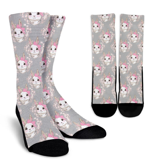 Rabbit Pattern Print Design RB07 Crew Socks-JORJUNE.COM