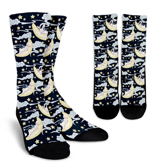 Rabbit Sleeping Pattern Print Design RB08 Crew Socks-JORJUNE.COM