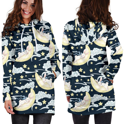 Rabbit Sleeping Pattern Print Design RB08 Women Hoodie Dress