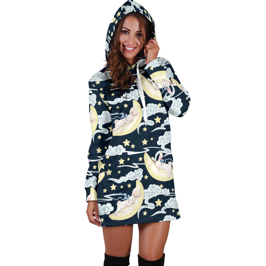 Rabbit Sleeping Pattern Print Design RB08 Women Hoodie Dress