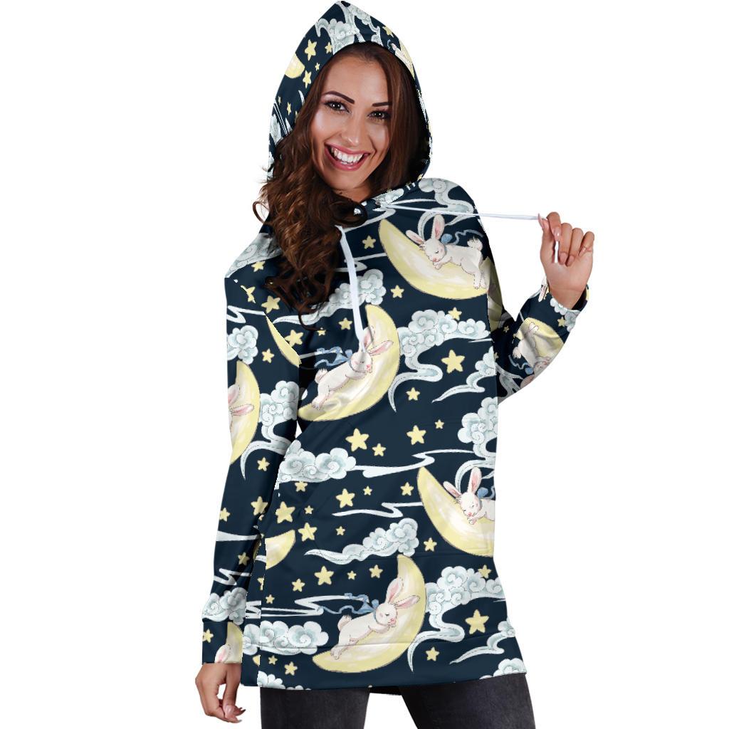 Rabbit Sleeping Pattern Print Design RB08 Women Hoodie Dress