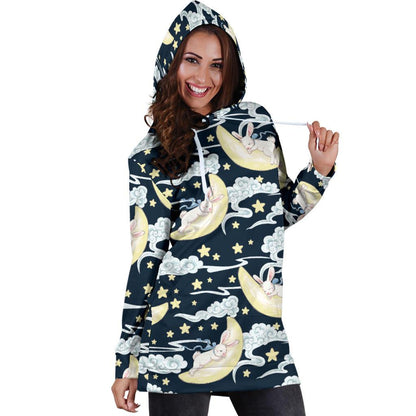 Rabbit Sleeping Pattern Print Design RB08 Women Hoodie Dress