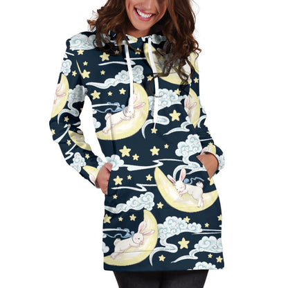 Rabbit Sleeping Pattern Print Design RB08 Women Hoodie Dress