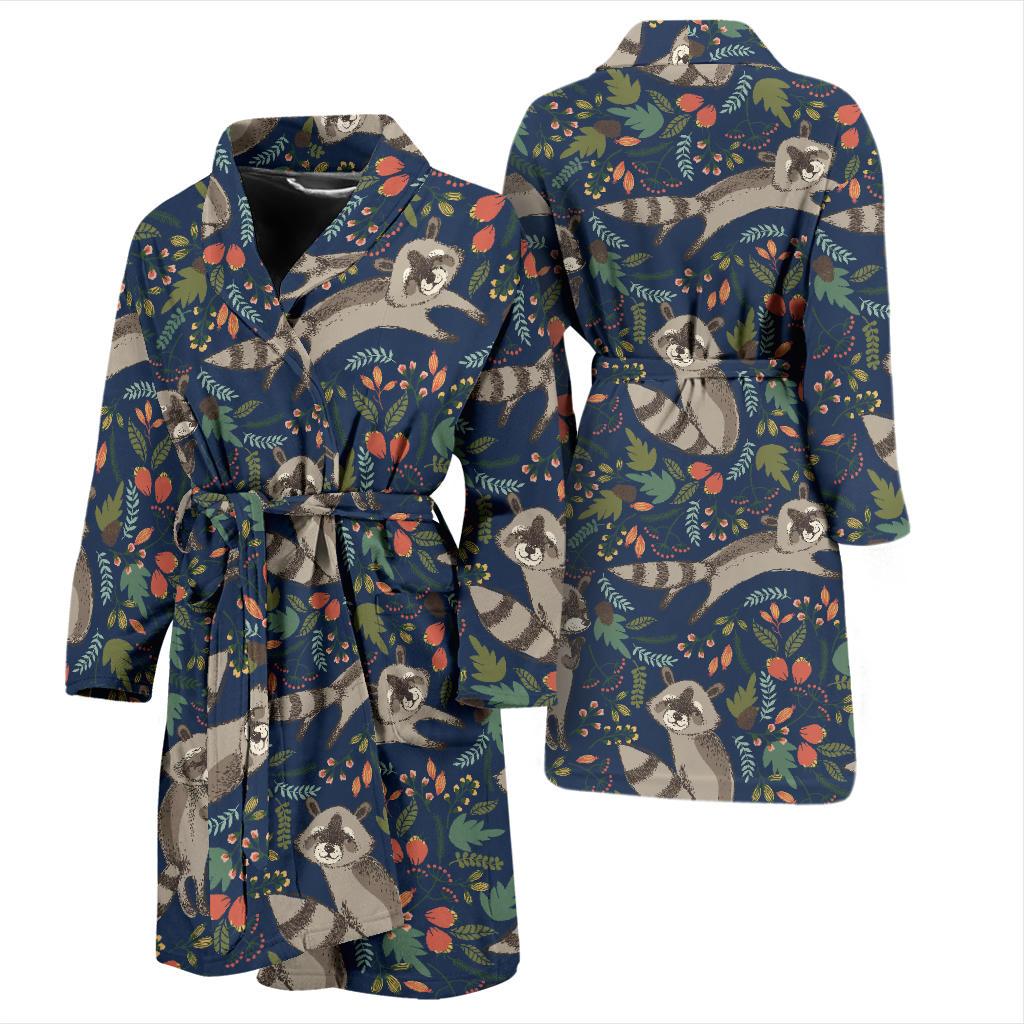 Raccoon Pattern Print Design A02 Men Bathrobe-JORJUNE.COM