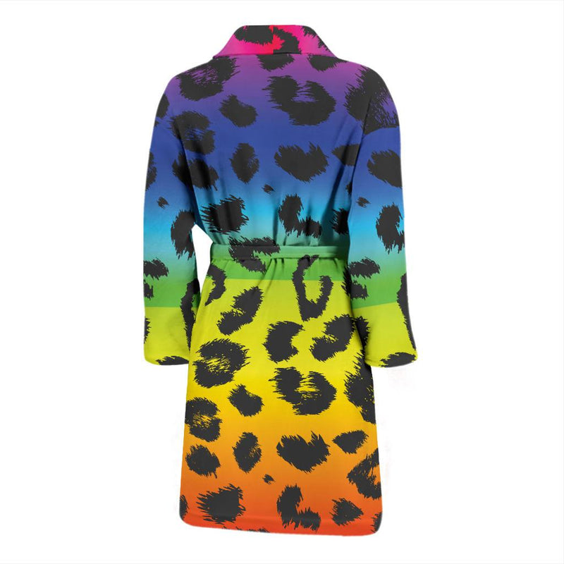 Rainbow Leopard Pattern Print Design A01 Men Bathrobe-JORJUNE.COM