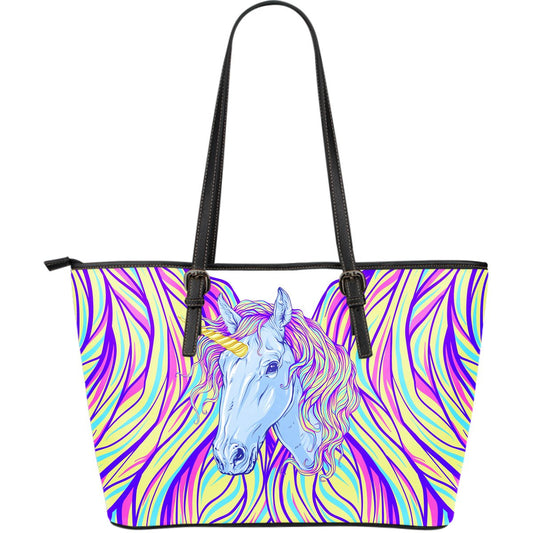 Rainbow Unicorn Large Leather Tote Bag