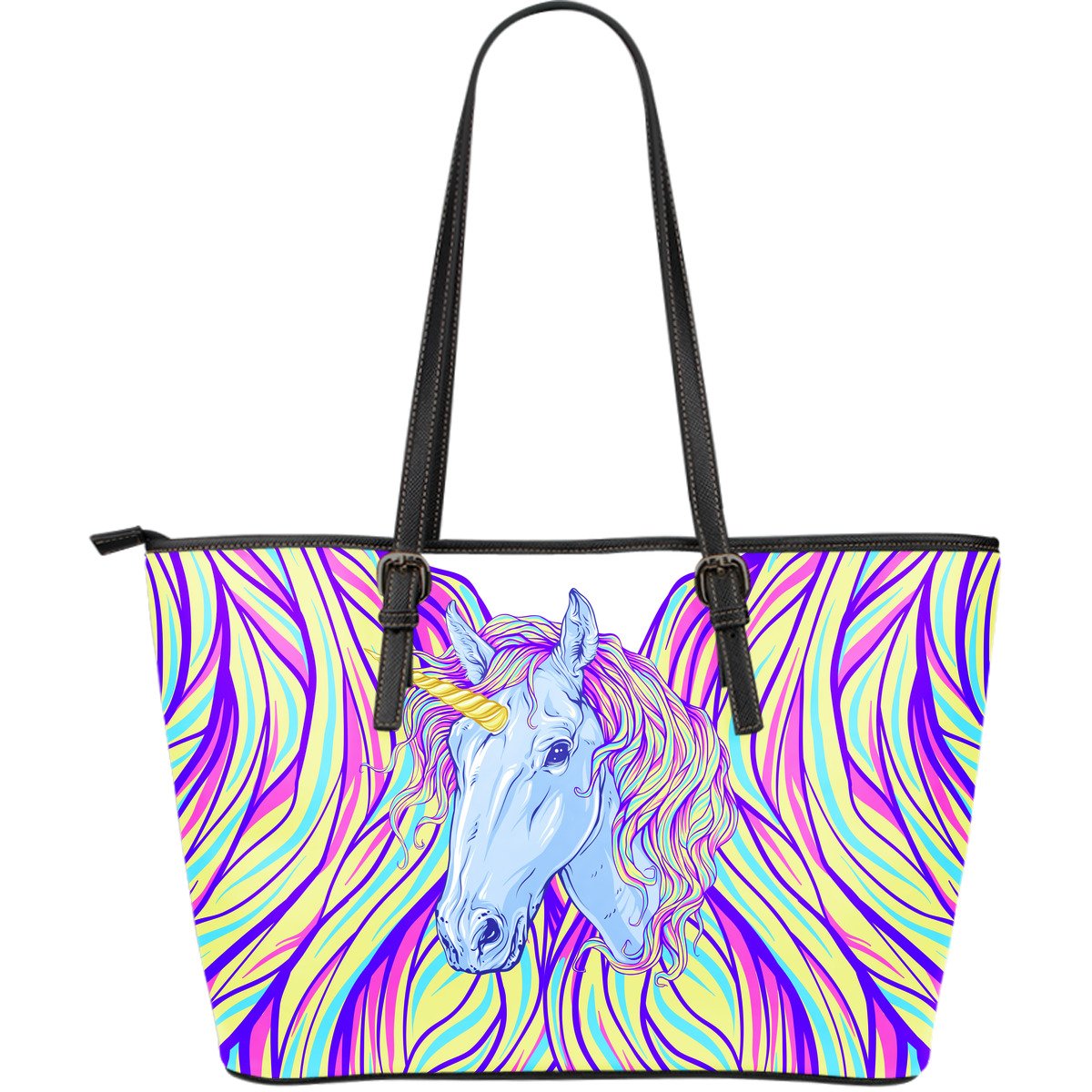 Rainbow Unicorn Large Leather Tote Bag