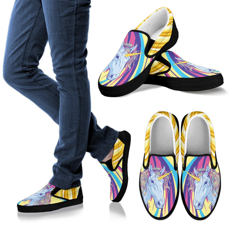 Rainbow Unicorn Men Canvas Slip On Shoes