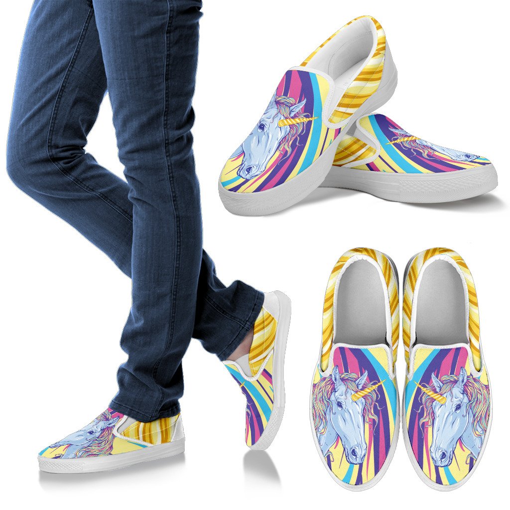 Rainbow Unicorn Men Canvas Slip On Shoes