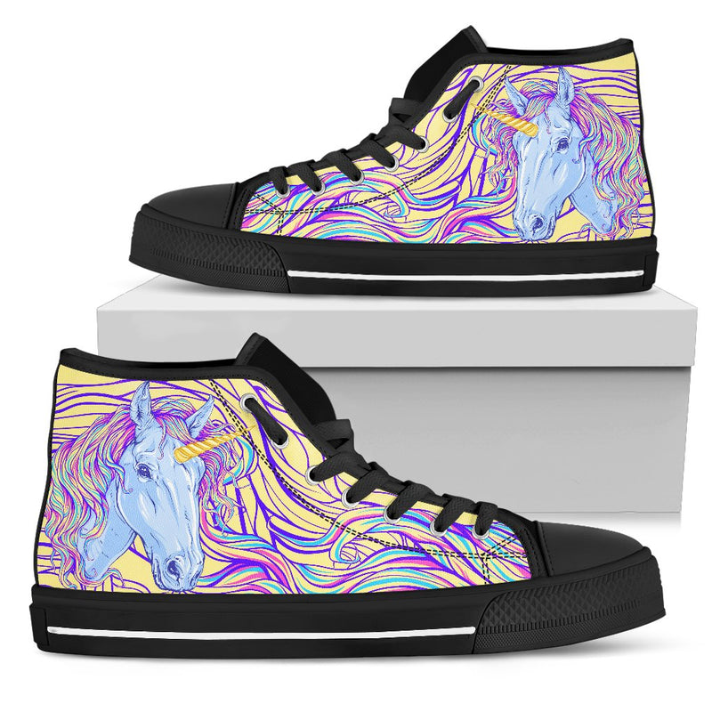 Rainbow Unicorn Women High Top Canvas Shoes