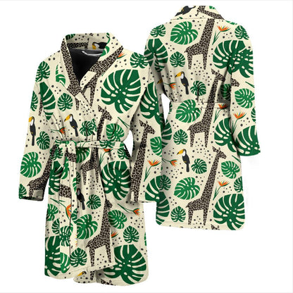 Rainforest Giraffe Pattern Print Design A02 Men Bathrobe-JORJUNE.COM