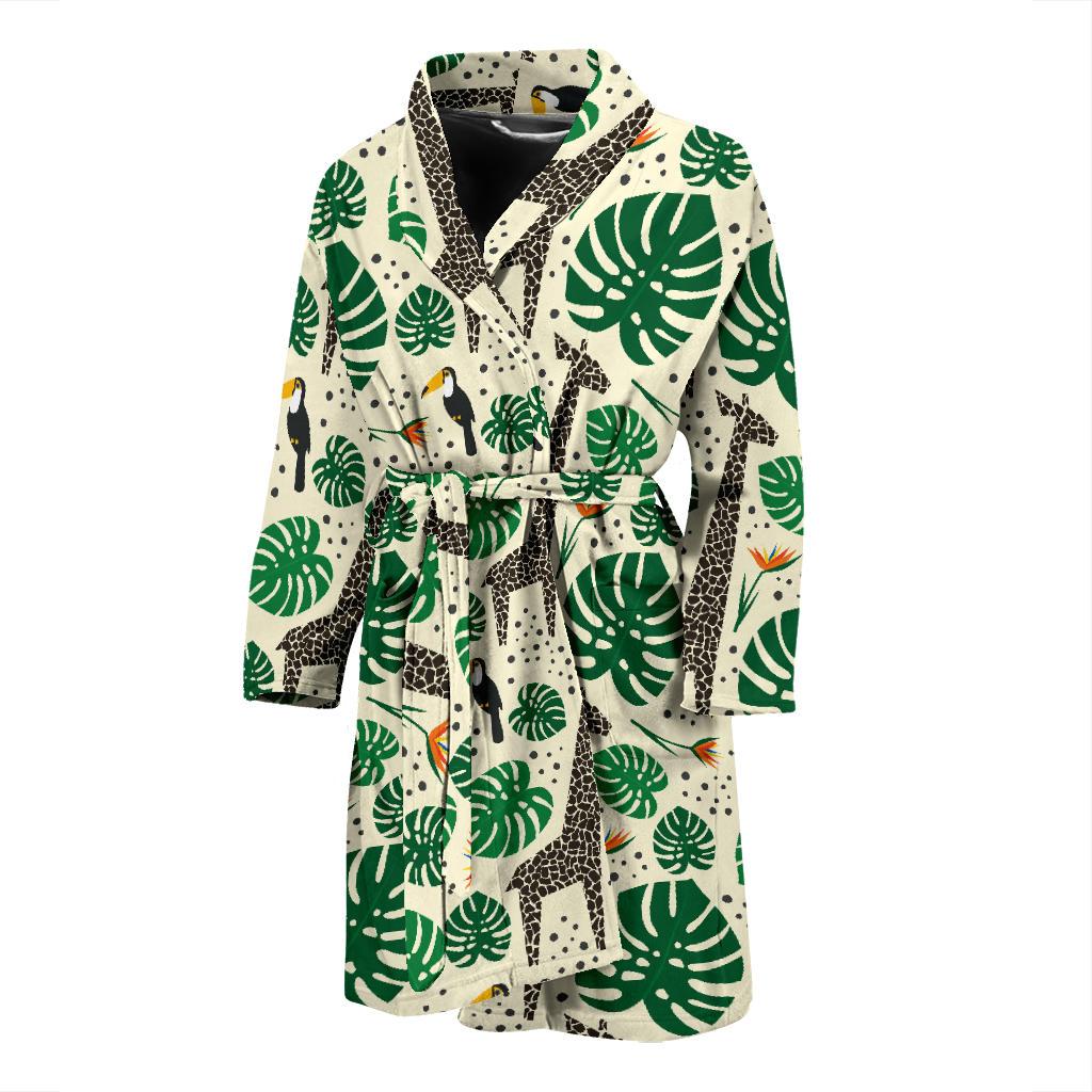 Rainforest Giraffe Pattern Print Design A02 Men Bathrobe-JORJUNE.COM