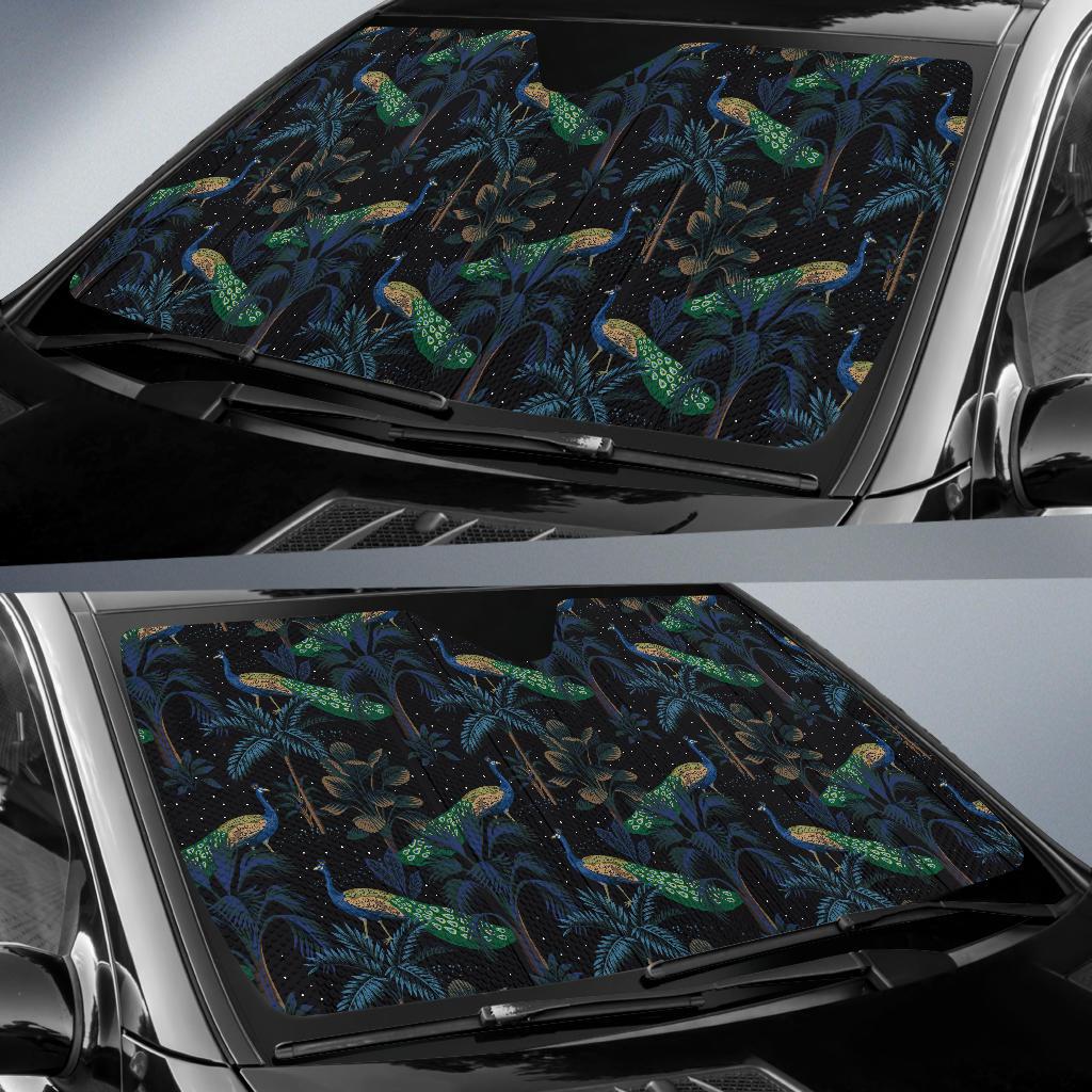 Rainforest Peacock Pattern Print Design A04 Car Sun Shades-JORJUNE.COM