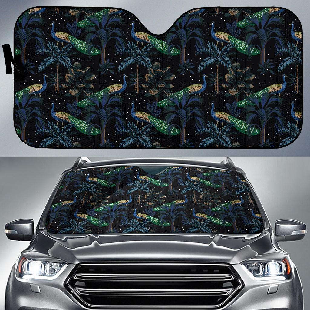 Rainforest Peacock Pattern Print Design A04 Car Sun Shades-JORJUNE.COM