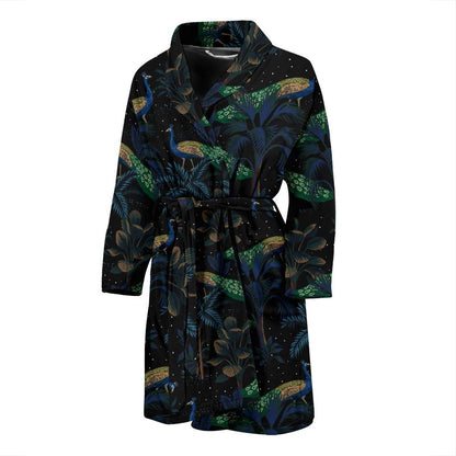 Rainforest Peacock Pattern Print Design A04 Men Bathrobe-JORJUNE.COM