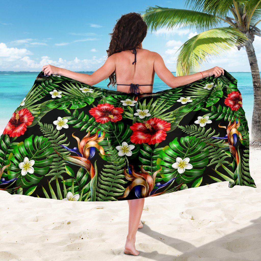 Hawaiian flower red Hibiscus tropical Beach Sarong Pareo Wrap