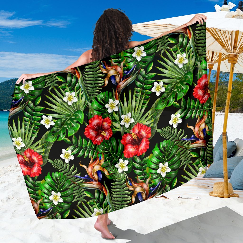 Hawaiian flower red Hibiscus tropical Beach Sarong Pareo Wrap