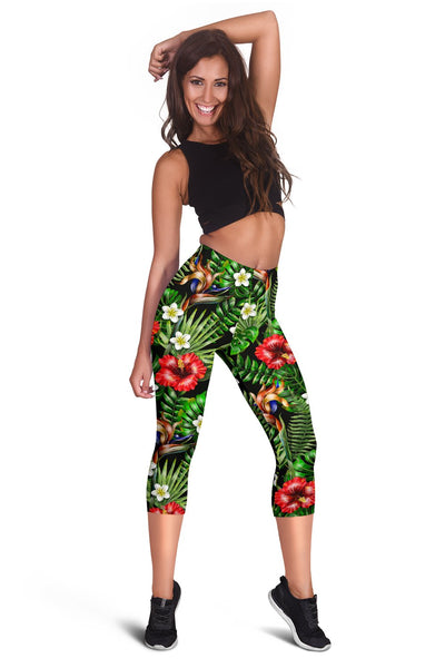 Rainforest Red Hibiscus Women Capris