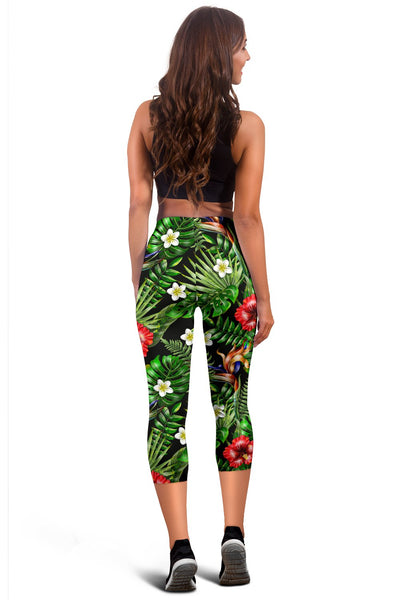 Rainforest Red Hibiscus Women Capris