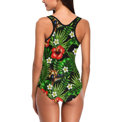 Hawaiian flower red Hibiscus tropical Women's One Piece Swimsuit (Model S04)