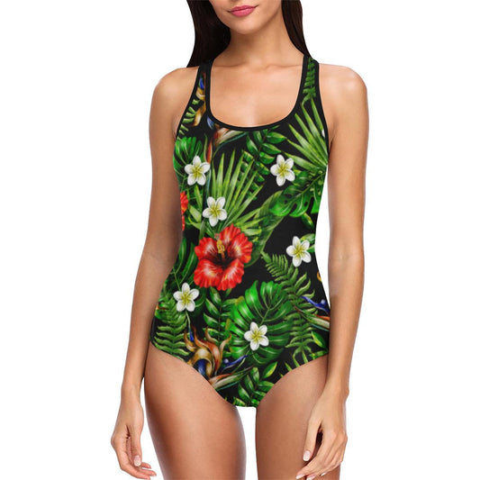 Hawaiian flower red Hibiscus tropical Women's One Piece Swimsuit (Model S04)