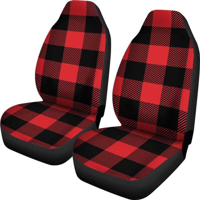Red Black Buffalo Tartan Plaid Pattern Universal Fit Car Seat Covers-JorJune