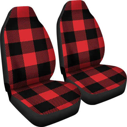 Red Black Buffalo Tartan Plaid Pattern Universal Fit Car Seat Covers-JorJune