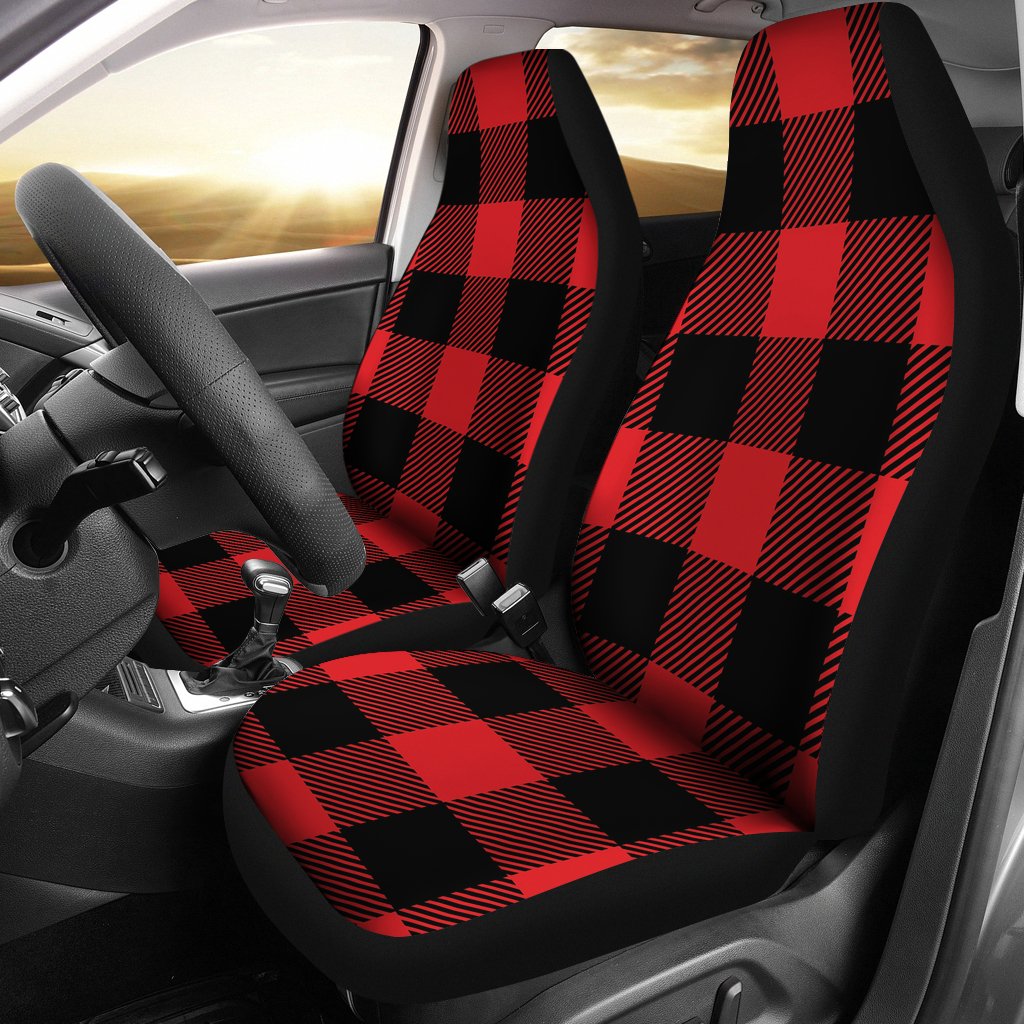 Red Black Buffalo Tartan Plaid Pattern Universal Fit Car Seat Covers-JorJune