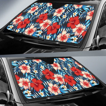 Red Hibiscus Blue Scene Car Sun Shade-JorJune