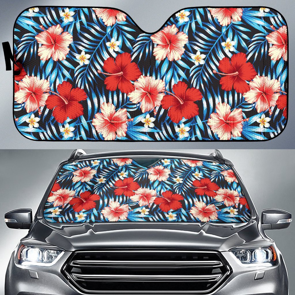 Red Hibiscus Blue Scene Car Sun Shade-JorJune