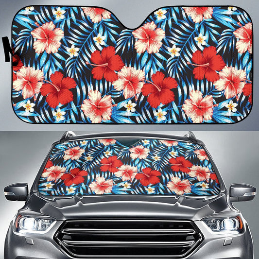 Red Hibiscus Blue Scene Car Sun Shade-JorJune