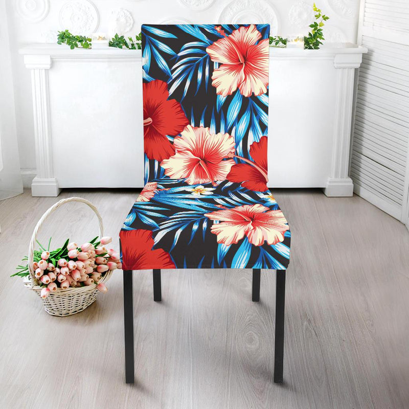 Red Hibiscus Blue Scene Dining Chair Slipcover-JORJUNE.COM