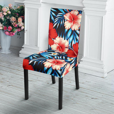 Red Hibiscus Blue Scene Dining Chair Slipcover-JORJUNE.COM