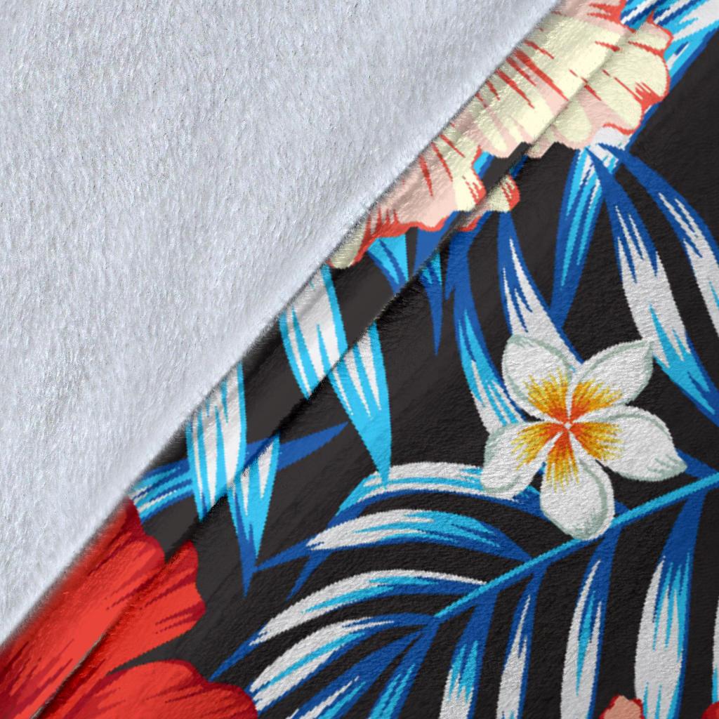 Red Hibiscus Blue Scene Fleece Blanket