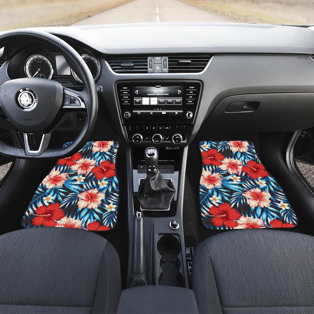Red Hibiscus Blue Scene Front and Back Car Floor Mats