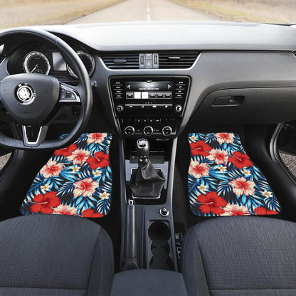 Red Hibiscus Blue Scene Front and Back Car Floor Mats