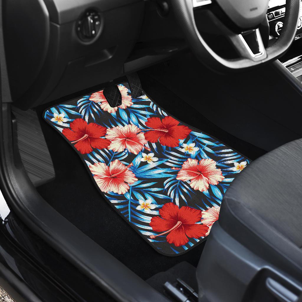 Red Hibiscus Blue Scene Front and Back Car Floor Mats