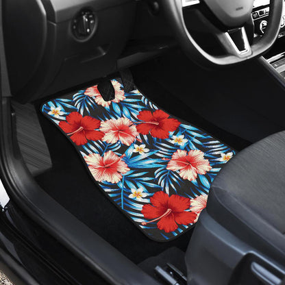 Red Hibiscus Blue Scene Front and Back Car Floor Mats