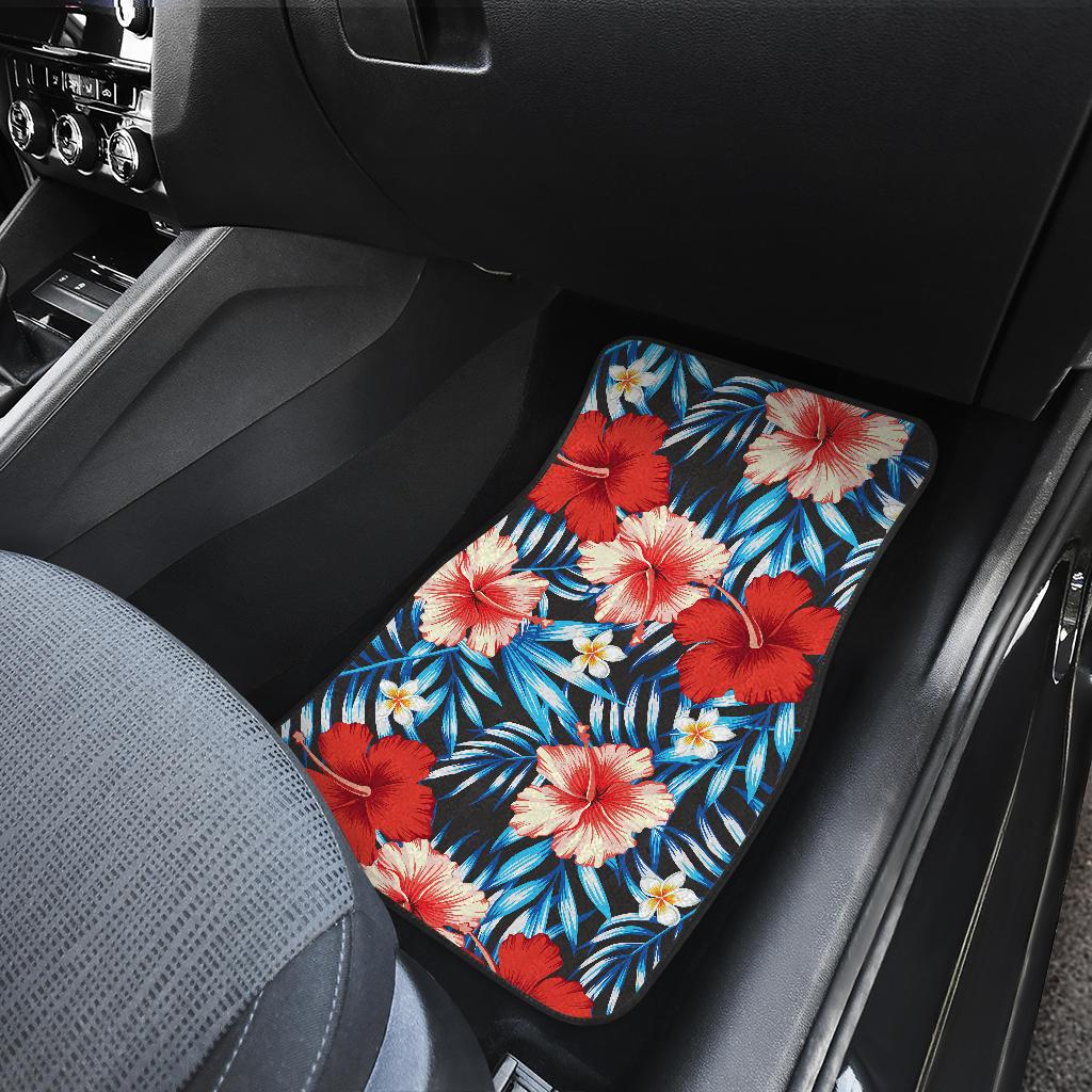 Red Hibiscus Blue Scene Front and Back Car Floor Mats