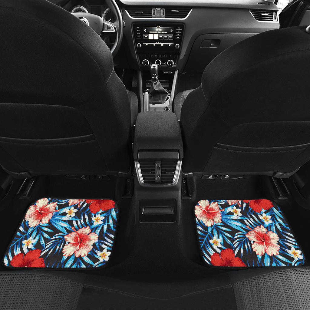 Red Hibiscus Blue Scene Front and Back Car Floor Mats