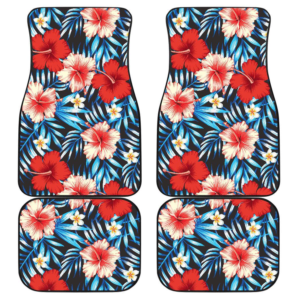 Red Hibiscus Blue Scene Front and Back Car Floor Mats