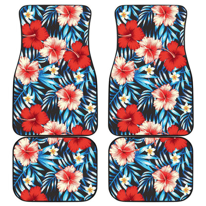 Red Hibiscus Blue Scene Front and Back Car Floor Mats