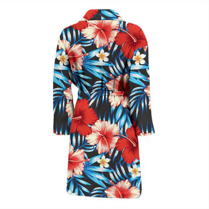 Red Hibiscus Blue Scene Men Bath Robe