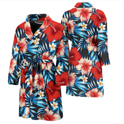 Red Hibiscus Blue Scene Men Bath Robe