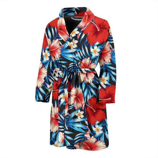 Red Hibiscus Blue Scene Men Bath Robe